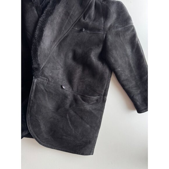 Vintage 80's WOLFF Black Genuine Sheepskin Suede Leather Shearling Coat, Size XL - Picture 11 of 16